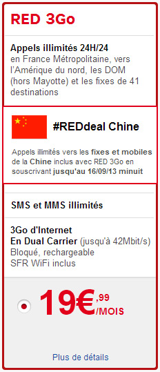 SFR RED : appels illimités vers la Chine, Hong-Kong et Taiwan (REDdeal)