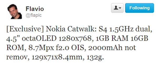 Nokia Catwalk : des caractéristiques techniques proches de celles du Lumia 920 font surface