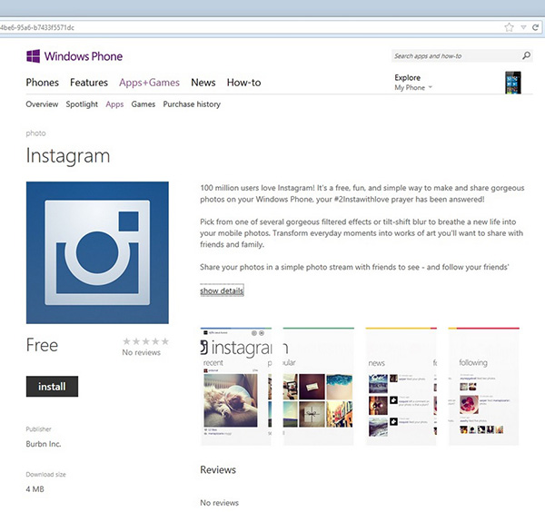 Poisson d'avril de Microsoft avec Instagram sur Windows Phone