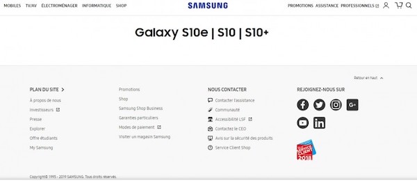 La gamme Galaxy S10 apparaît sur le site de Samsung France
