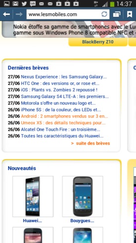 Samsung Galaxy Mega 6.3 navigateur
