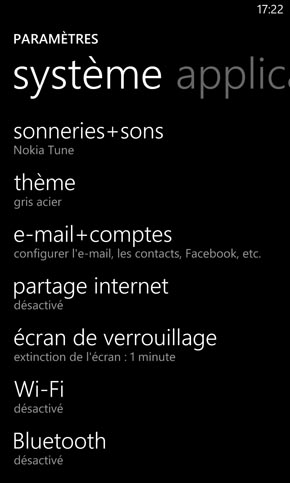 Nokia Lumia 925 : système applications