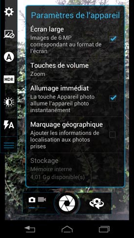 Motorola Razr i : paramètres de l'appareil photo