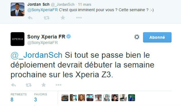 Sony Xperia Z3 Lollipop Twitter France