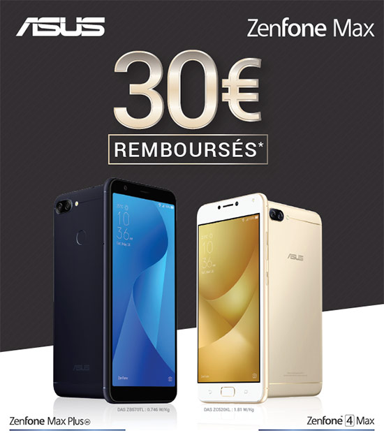 Asus ZenFone Max Plus (M1) : 30€ remboursés jusqu'au 31 mars