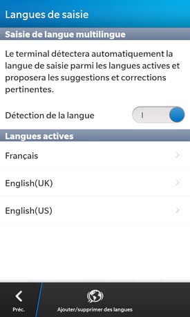 BlackBerry Z10 : langues de saisie