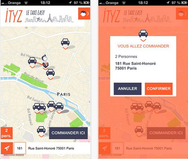Ityz : le taxi easy, une appli pour commander et suivre facilement les taxis parisiens sur iPhone