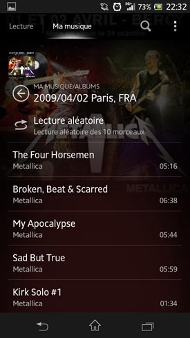 Sony Xperia SP : menu Ma Musique