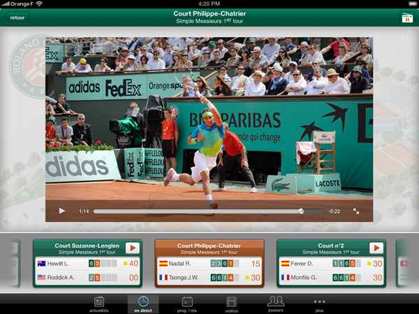 Roland-Garros 2011 sur iPhone et iPad avec Orange