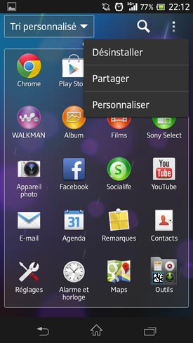 Sony Xperia SP : menu applications