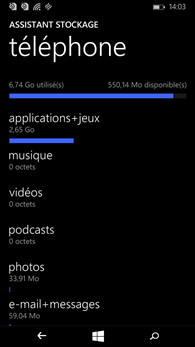 Microsoft Lumia 535 : Assistant Stockage