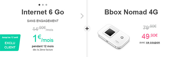Bouygues Telecom : le Forfait Bbox Nomad 6 Go à 1 euro par mois