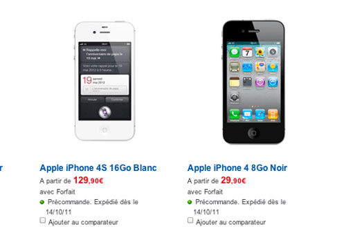 iPhone 4S chez SFR : déjà en pré-commande à partir de 129,90 euros 
