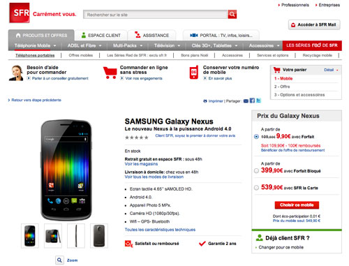 SFR : le Samsung Galaxy Nexus est disponible à partir de 9 euros !