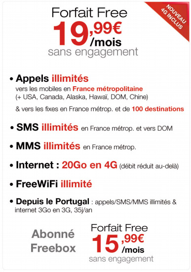 Free Mobile : forfait 20 Go en 4G à 19,99€ !