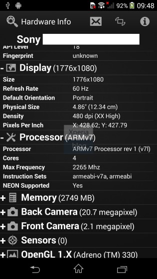 Sony Xperia Z2 : Hardware Info