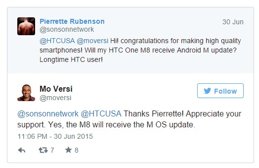 Le HTC One M8 sera mis à jour vers Android M
