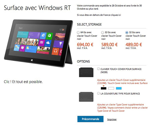Microsoft Surface : prix officiels pour la France dévoilés et ouverture des pré-commandes