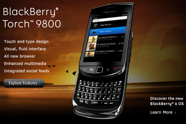 Le BlackBerry Torch 9800 débarque aux USA