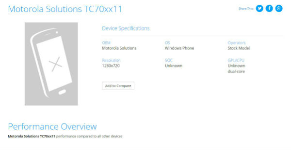 Un Motorola sous Windows Phone aperçu sur un benchmark