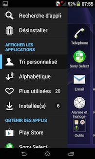 Sony Xperia E1 menu des applications