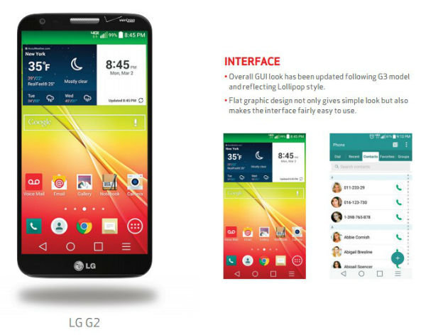 LG G2 Android Lollipop Verizon