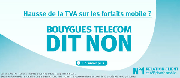 Bouygues Telecom : pas de hausse de TVA pour les clients forfaits mobiles