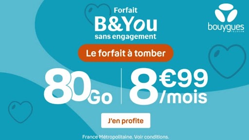 Faites-vous plaisir avec la nouvelle offre exceptionnelle B&You de Bouygues Telecom avec 80Go à seulement 8,99€ par mois !