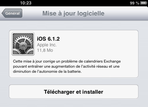 Apple : la mise à jour iOS 6.1.2 est disponible pour corriger le bug Exchange