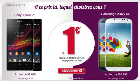 Samsung Galaxy S 4 et Sony Xperia Z à partir de 1€ chez Virgin Mobile