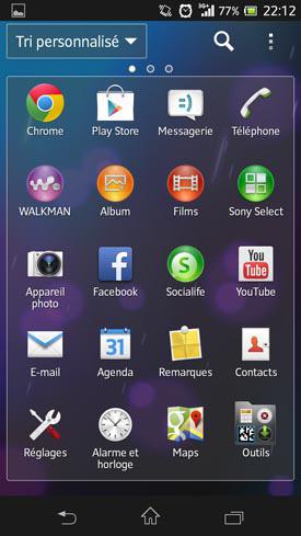 Sony Xperia SP : menu applications