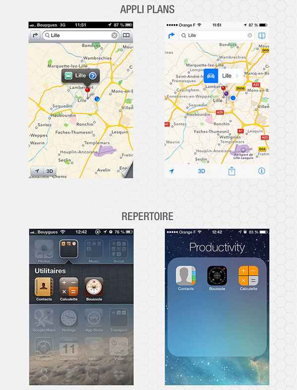 Infographie comparative d'iOS 6 et iOS 7