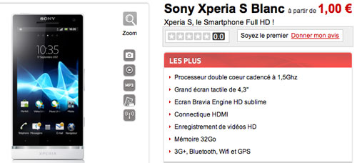 Sony Xperia S chez Virgin Mobile : après un faux départ, il est dispo pour de bon à partir de 1 € avec abonnement