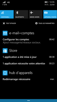 Microsoft Lumia 640 : Action centre