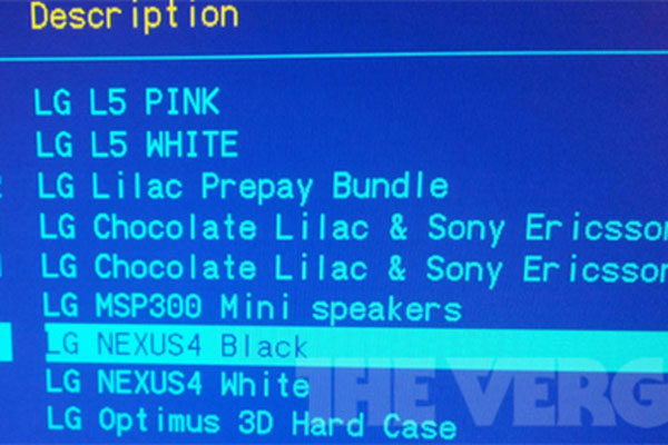Un « LG Nexus 4 » fait son apparition dans dans l'inventaire d'un grand distributeur
