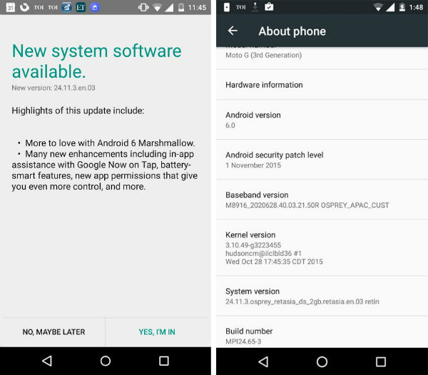 Motorola Moto G (3e Gen.) : Android 6.0 Marshmallow en bêta test