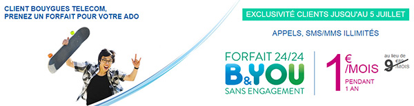 Bouygues Telecom : un Forfait B&YOU 24/24 supplémentaire à 1 euro par mois