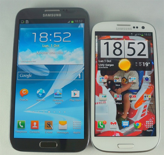 Samsung Galaxy Note 2 : comparatif Samaung Galaxy S3