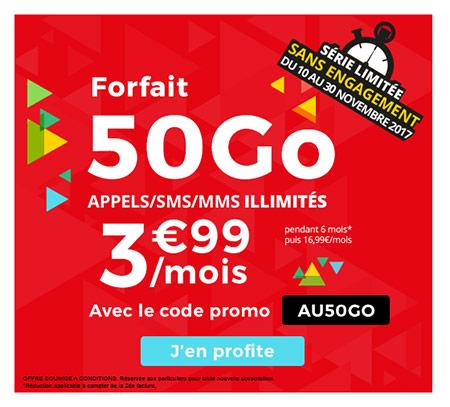 Forfait Auchan Télécom 50 Go à 3,99 euros