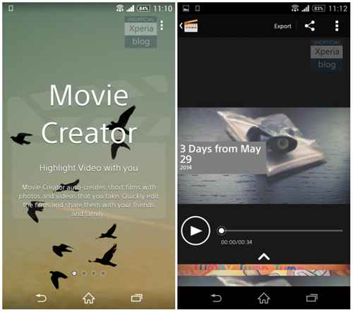 Movie Creator : créez facilement de courts films à partager avec votre Xperia Z2