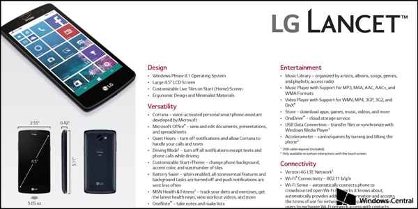 LG Lancet : le Windows Phone de LG apparaît dans une brochure Verizon