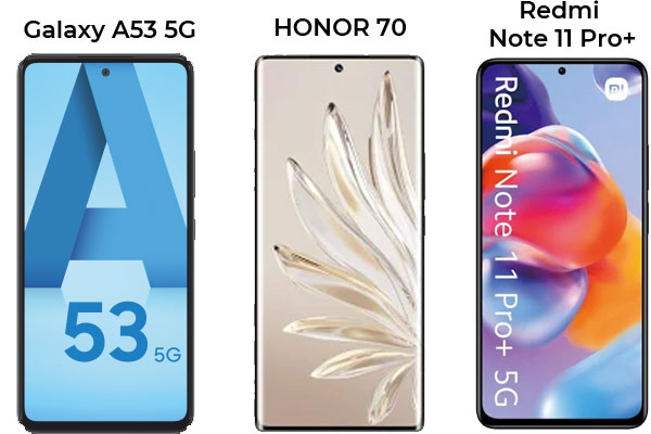 Honor 70, Samsung Galaxy A53 5G ou Xiaomi Redmi Note 11 Pro+  : lequel acheter ?