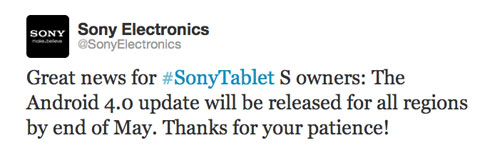 Sony promet que toutes ses tablettes seront mises à jour sous Android 4.0 ICS d'ici la fin mai