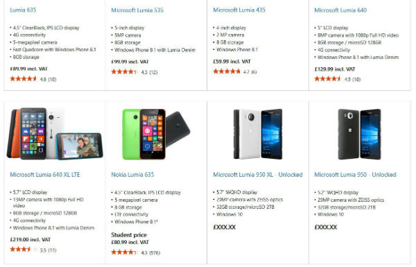 Les Lumia 950 et 950 XL se montrent sur le site de Microsoft
