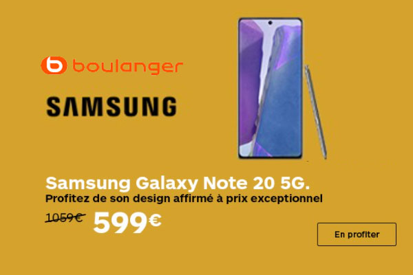 Le Samsung Galaxy Note 20 5G est en promotion chez Boulanger : 599€ au lieu de 1 059€ !