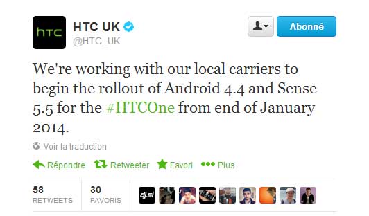 HTC One : mise à jour Android 4.4 KitKat prévue fin-janvier 2014
