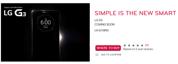Le LG G3 a déjà sa page dédiée sur le site britannique de LG
