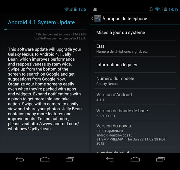Android 4.1 Jelly Bean déjà sur les Samsung Galaxy Nexus français (officiel)