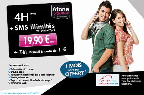 AfoneMobile propose un forfait 4h avec SMS illimités et un smartphone à partir de 1 euro