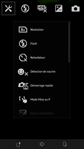 Sony Xperia SP : menu appareil photo